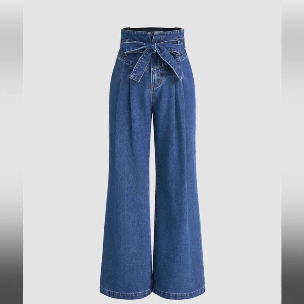 Cider High Waist Bow Wide Leg Jean